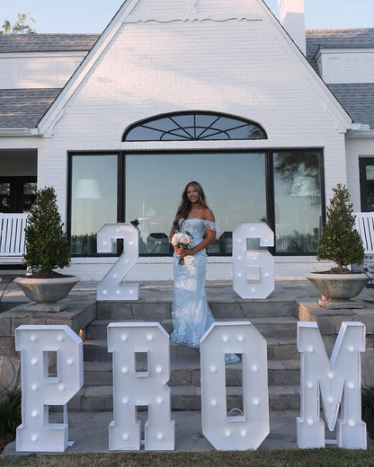 Blue Lace Floral Mermaid Off-Shoulder Party Prom Gown