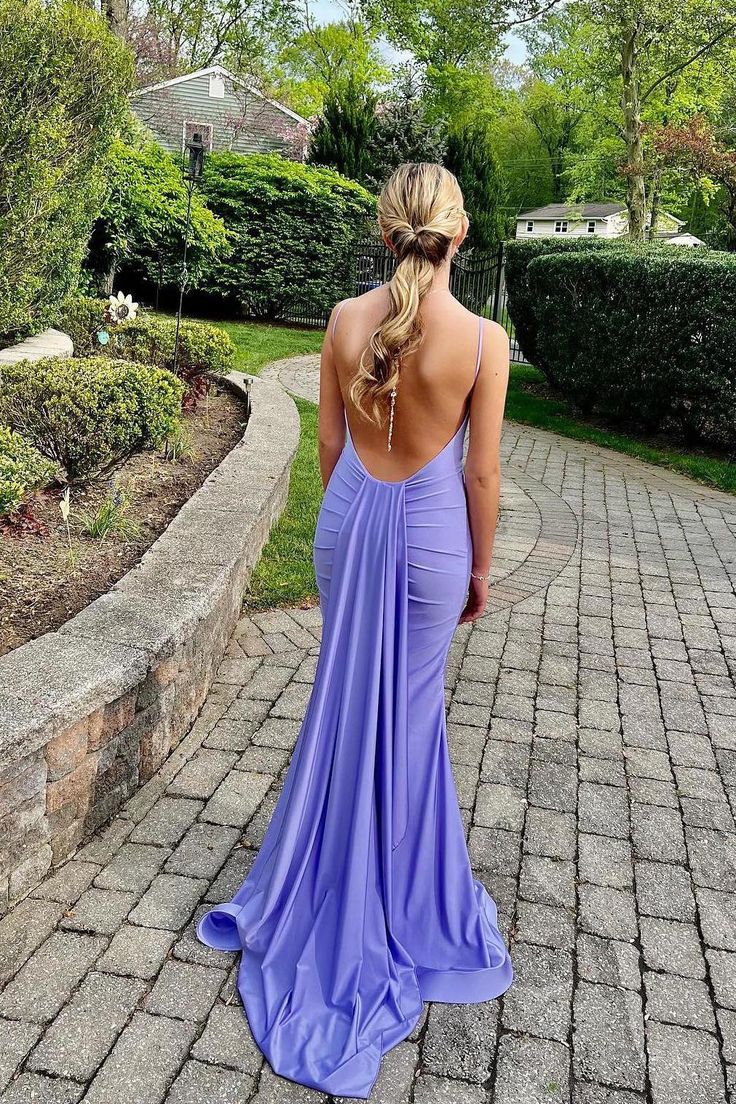 Sexy Mermaid Straps Neckline Backless Blue Long Prom Dress P1626