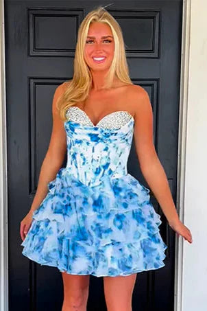 Tiered A-Line Empire Sweetheart Sleeveless Short Homecoming Dress
