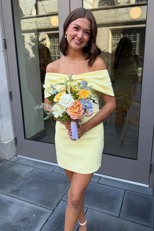 Bow Off-Shoulder Satin Fitted Empire Party Homecoming Dress