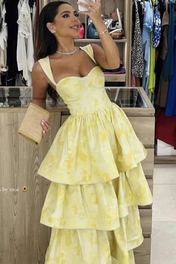Sweetheart Sleeveless Satin A-Line Tiered Party Prom Dress