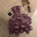 Chic Light Purple A-Line Homecoming Dress Strapless Pleated Party Dress Short Tiered Cocktail Dress TP4665