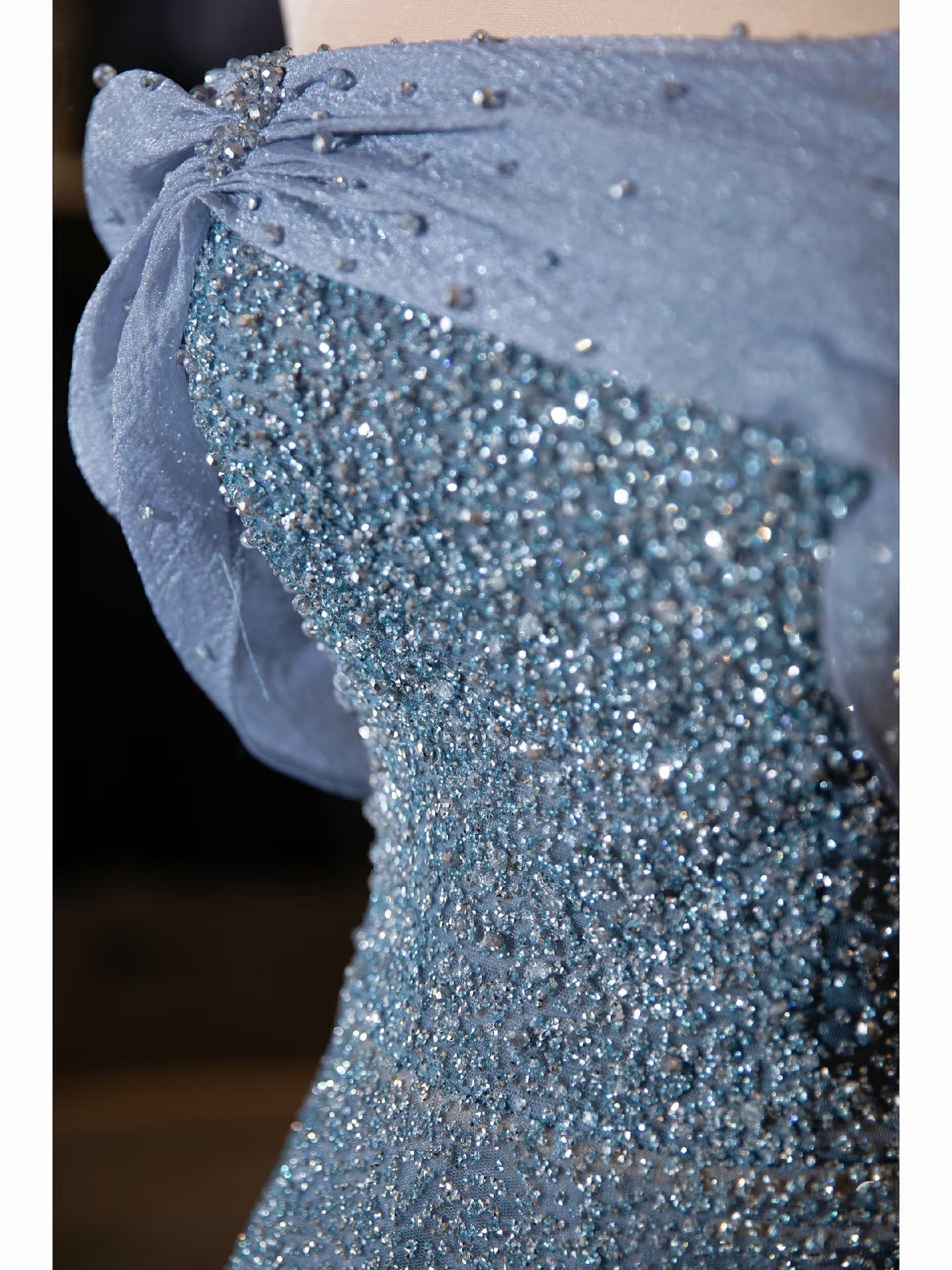Modest Ball Gown Off The Shoulder Sequin Long Party Dress Gray Prom Dress P2325