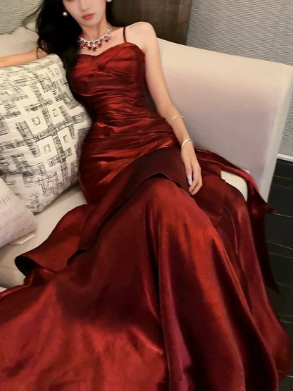 Burgundy/Green Chic Sweet Long Ruffled Ball Gown Evening Dress Party Dress gh4318