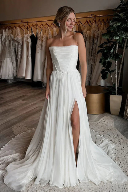 Casual A-Line Strapless Empire Chiffon Summer Wedding Dress