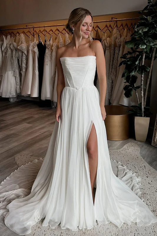 Casual A-Line Strapless Empire Chiffon Summer Wedding Dress