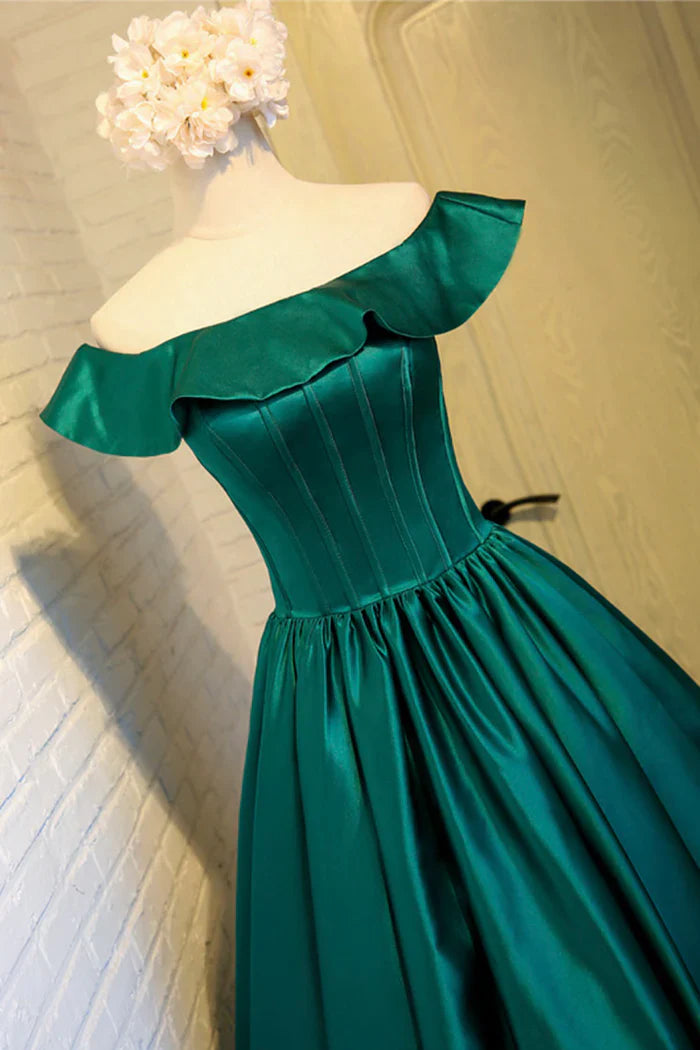 Casual Ruffle Off-Shoulder Satin A-Line Homecoming Dress