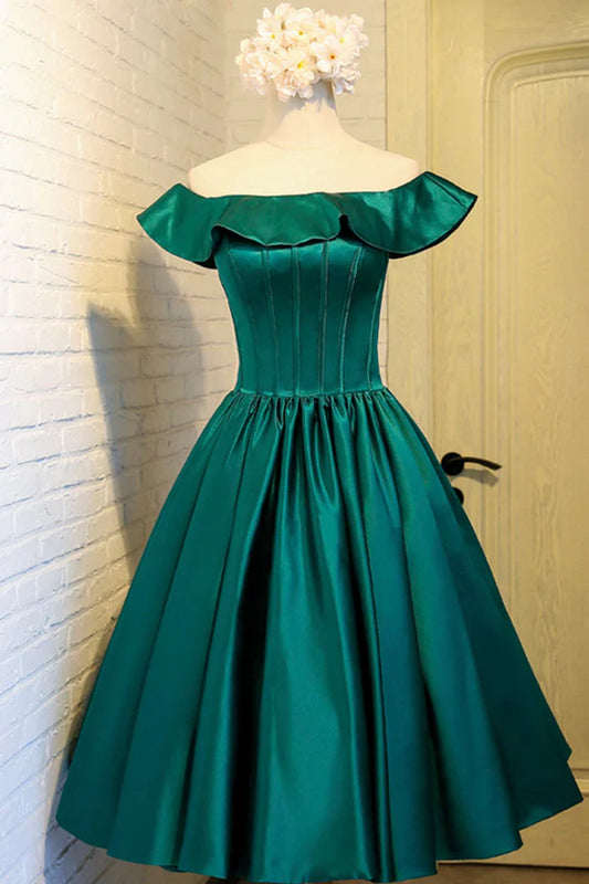 Casual Ruffle Off-Shoulder Satin A-Line Homecoming Dress