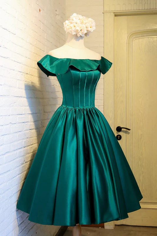 Casual Ruffle Off-Shoulder Satin A-Line Homecoming Dress