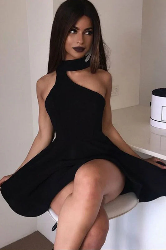 Casual Satin A-Line High Neck Empire Homecoming Dress