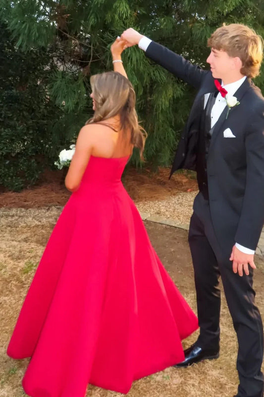 Casual Satin A-Line High Waist Strapless Party Prom Dress