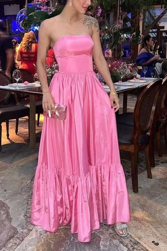 Casual Satin A-Line Strapless Empire Party Prom Dress