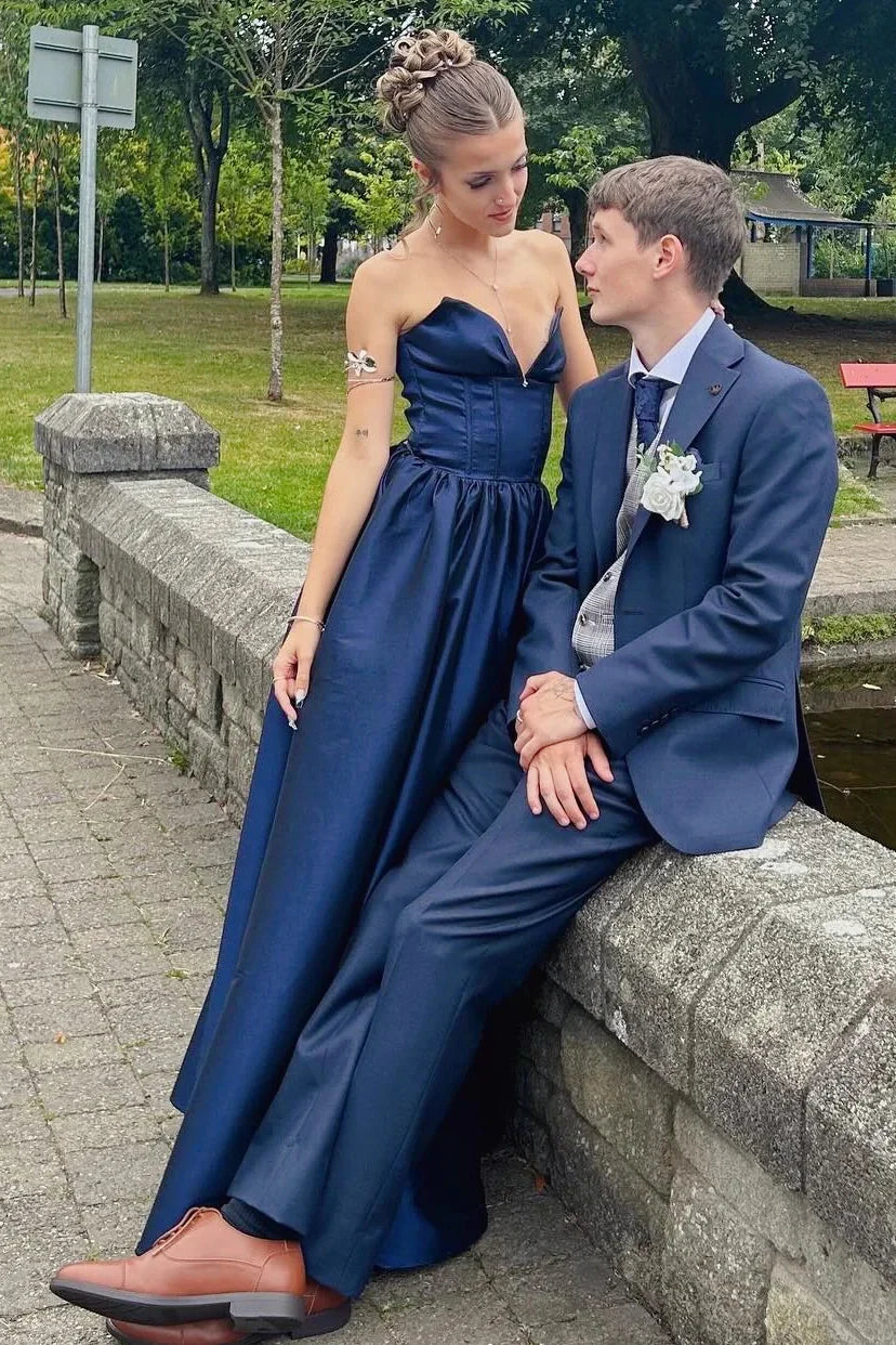 Casual Satin A-Line Strapless Lace-Up Party Prom Dress