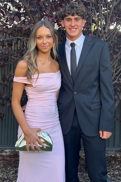 Casual Satin Fitted Off-Shoulder Sleeveless Long Party Prom Dress