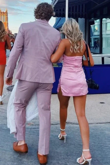 Casual Satin Sheath Mini Strapless Homecoming Dress