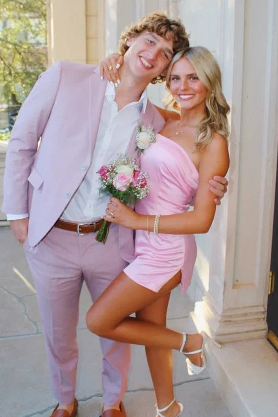 Casual Satin Sheath Mini Strapless Homecoming Dress