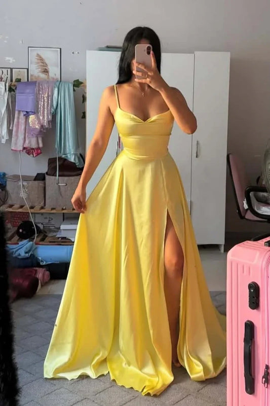 Casual Satin Spaghetti Straps Empire A-Line Party Prom Dress