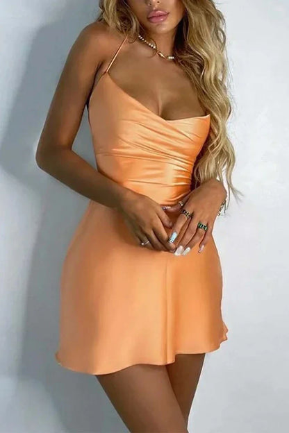 Casual Satin Spaghetti Straps Lace Up Homecoming Dress