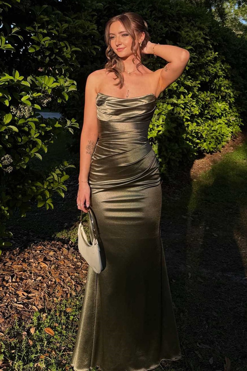 Casual Satin Strapless Empire Mermaid Floor-Length Party Prom Dress