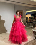 Elegant Ruffle Tulle Prom Dresses Long Formal Ball Gowns