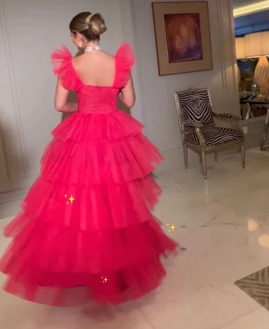Elegant Ruffle Tulle Prom Dresses Long Formal Ball Gowns