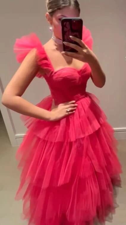 Elegant Ruffle Tulle Prom Dresses Long Formal Ball Gowns