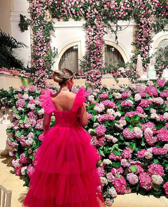 Elegant Ruffle Tulle Prom Dresses Long Formal Ball Gowns