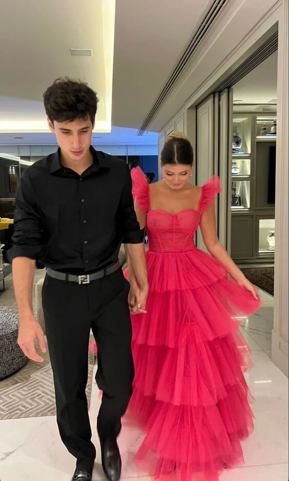 Elegant Ruffle Tulle Prom Dresses Long Formal Ball Gowns