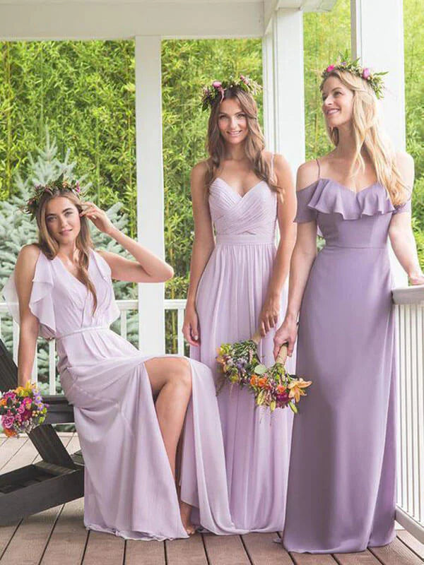 Chic A-Line Sleeveless Empire Different Styles Long Bridesmaid Dress