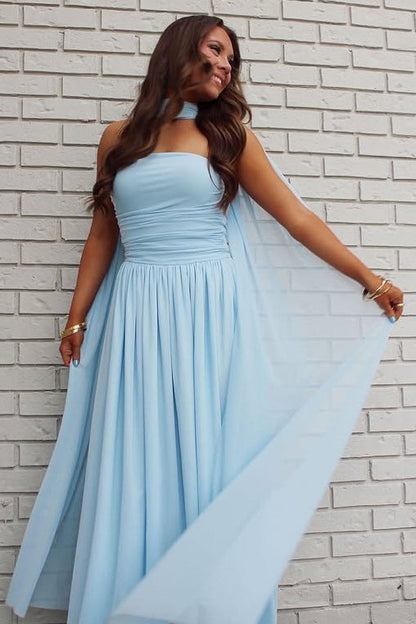 Chic A-Line Strapless Empire Chiffon Long Party Prom Dress