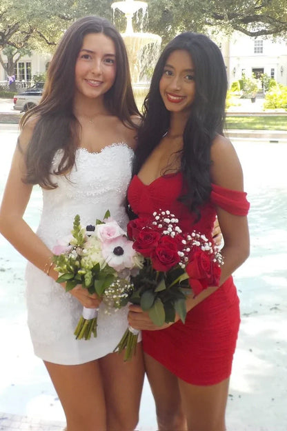 Chic Off-Shoulder Sleeveless Fitted Mini Party Homecoming Dress
