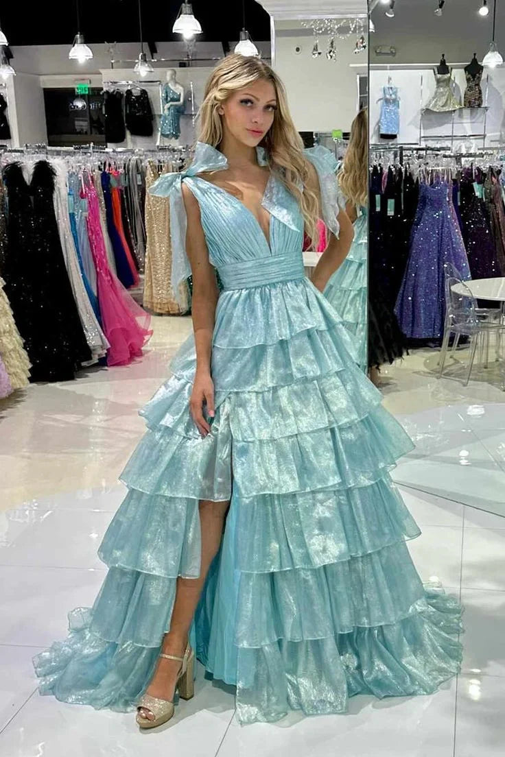 Chic Satin A-Line V-Neck Sleeveless With Side Slit Prom Dress