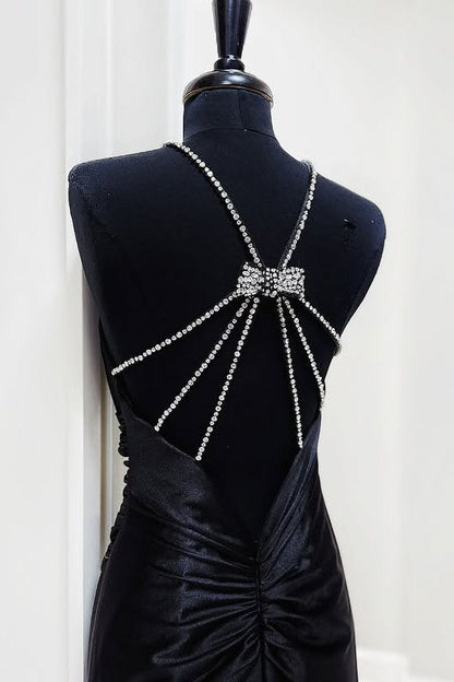 Chic Satin Mermaid Sleeveless Beaded Party Prom Dress