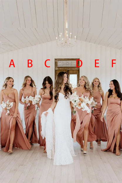 Chic Satin Sleeveless Long Bridesmaid Dress With Slit