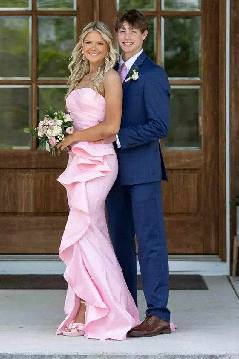 Chic Satin Strapless Empire Mermaid Ruffle Party Prom Dress