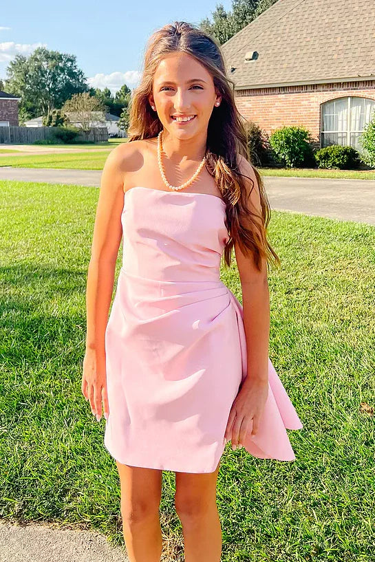 Chic Satin Strapless Ruched Empire A-Line Mini Graduation Dress