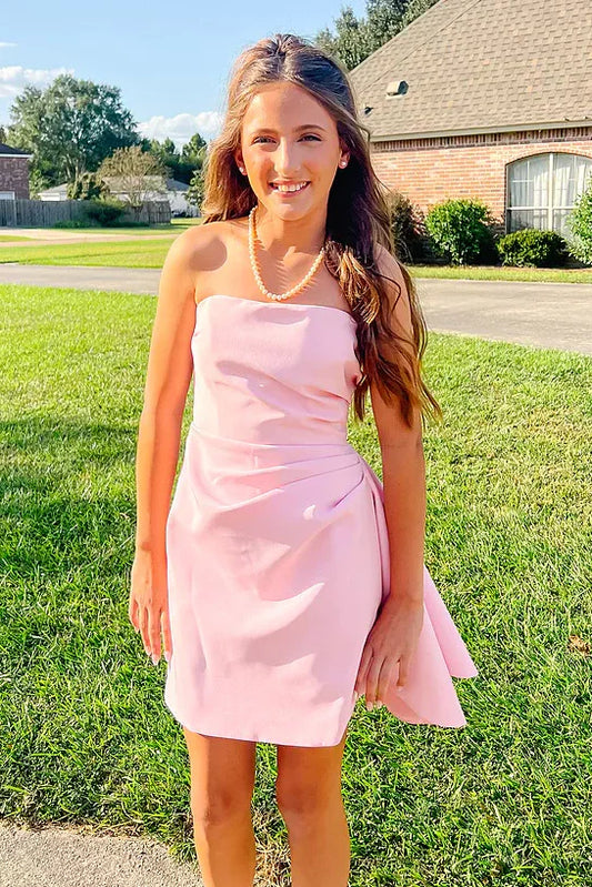 Chic Satin Strapless Ruched Empire A-Line Mini Graduation Dress