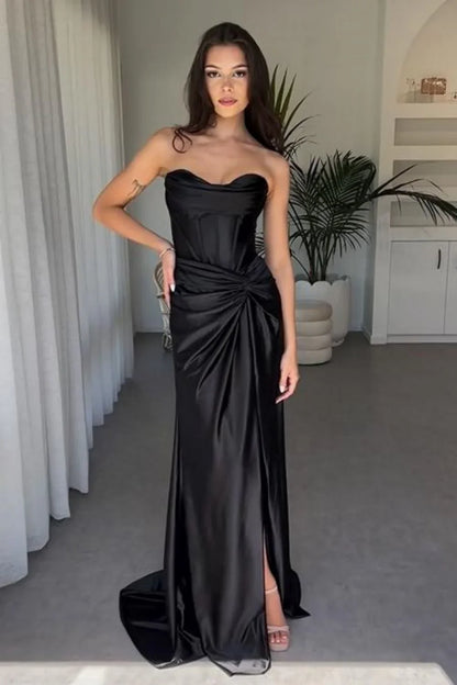 Chic Satin Strapless Ruched Empire Mermaid Party Prom Dress