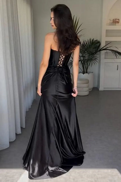 Chic Satin Strapless Ruched Empire Mermaid Party Prom Dress