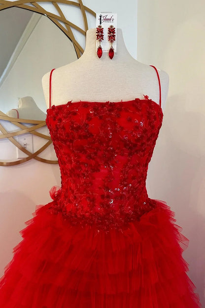 Chic Spaghetti Straps Tiered Tulle Empire A-Line Prom Dress