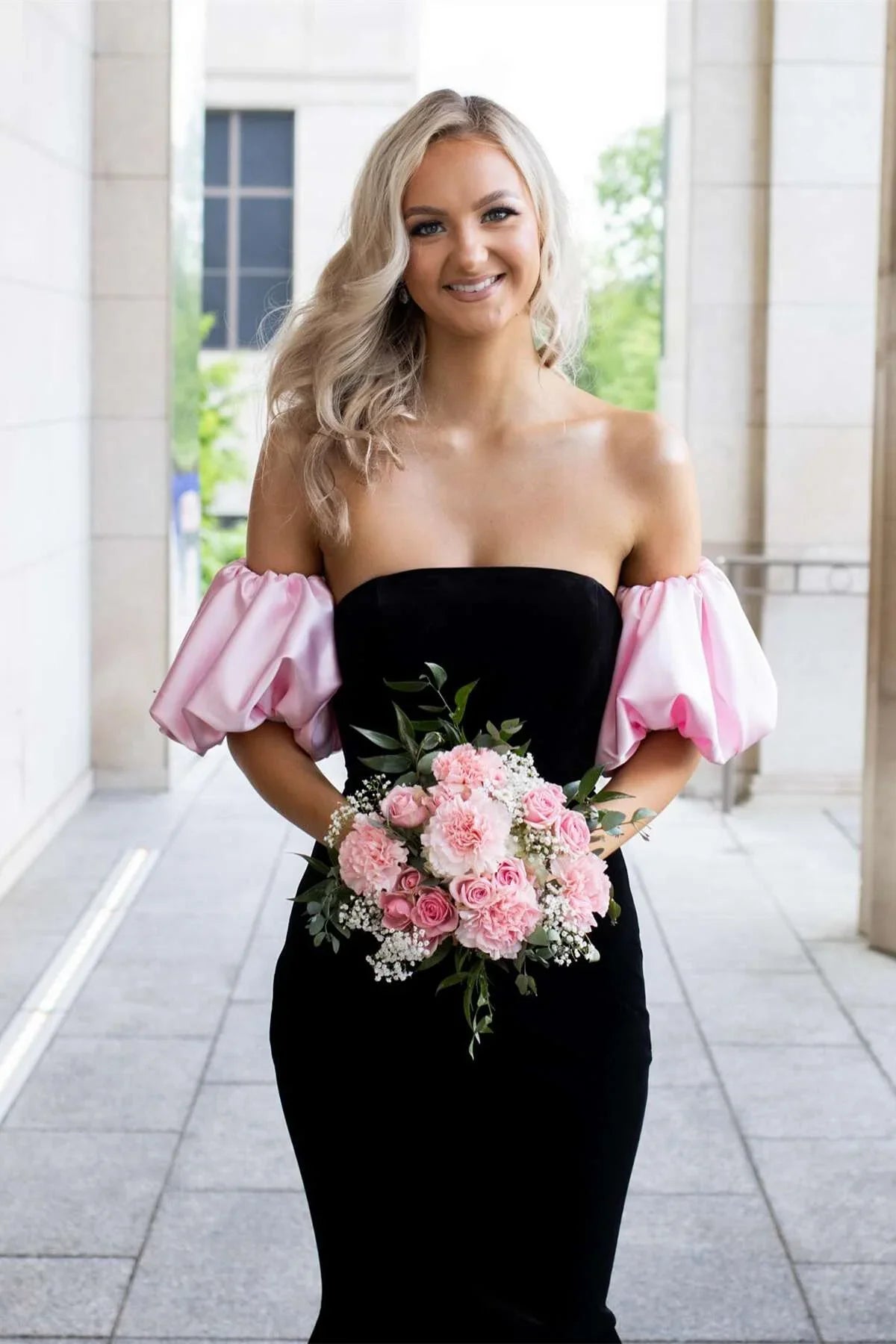 Chic Strapless Puff Sleeves Mermaid Party Prom Dress