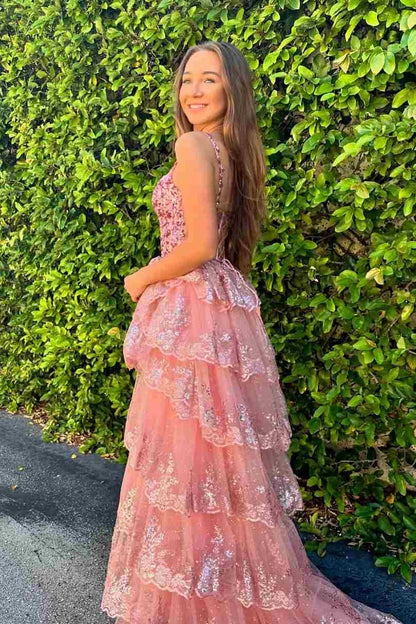 Chic Sweetheart Sleeveless Lace A-Line Tiered Party Prom Dress
