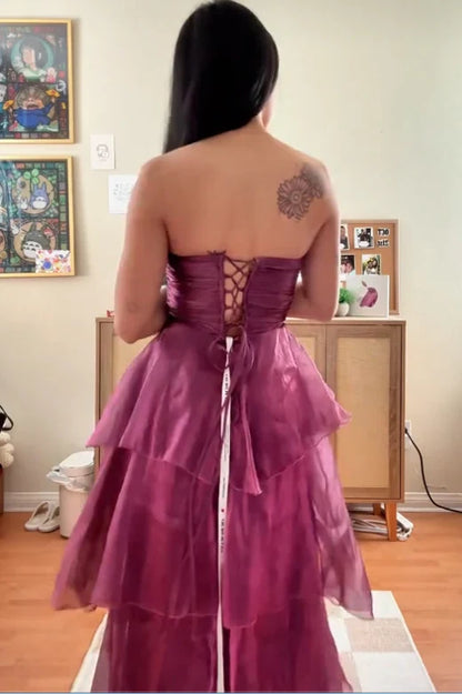 Chic Tulle A-Line Strapless Empire Tiered Party Prom Dress