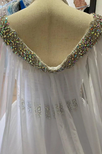 Chiffon A-Line Beaded Girl Pageant Dress With Train