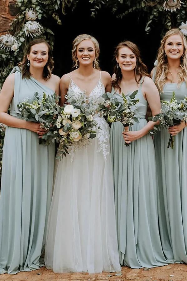 Chiffon A-Line Empire Different Styles Long Bridesmaid Dress