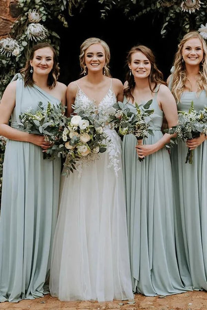 Chiffon A-Line Empire Different Styles Long Bridesmaid Dress