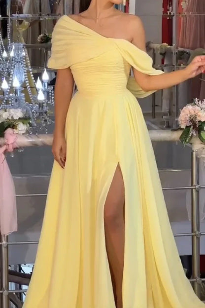 Chiffon A-Line Empire Long Party Prom Dress With Slit