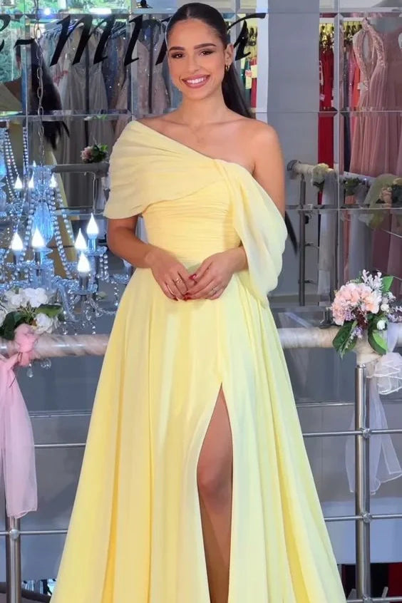 Chiffon A-Line Empire Long Party Prom Dress With Slit