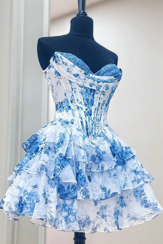 Chiffon A-Line Empire Sleeveless Floral Tiered Homecoming Dress
