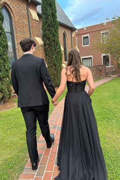 Chiffon A-Line Square Strapless Appliques Party Prom Dress